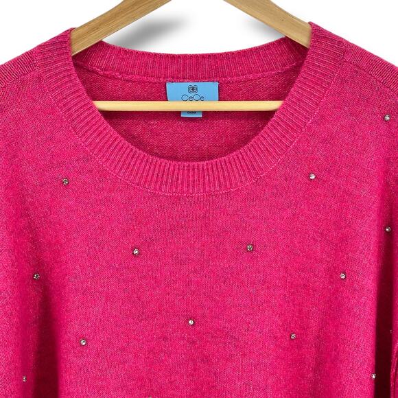 CeCe Studded Rhinestone Pullover Sweater Plus Size 3X Hot Pink Drop Shoulder - Picture 3 of 7